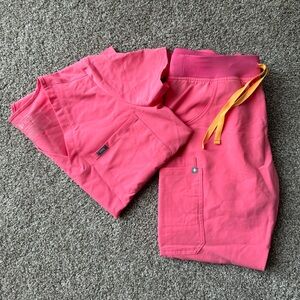 FIGS Nursing Neon Pink Cargo Scrub Pants and Catarina Top